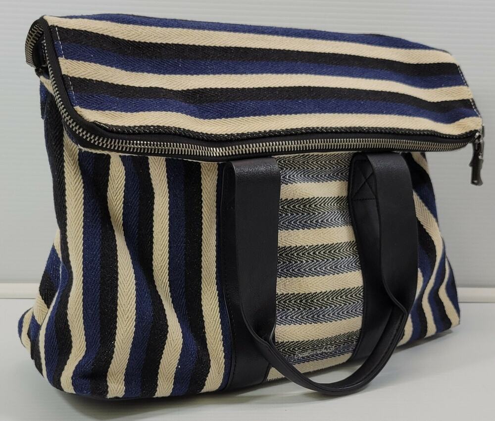 c4) Splendid Women's Hobo Tote Cotton Striped Bag Blue Black White